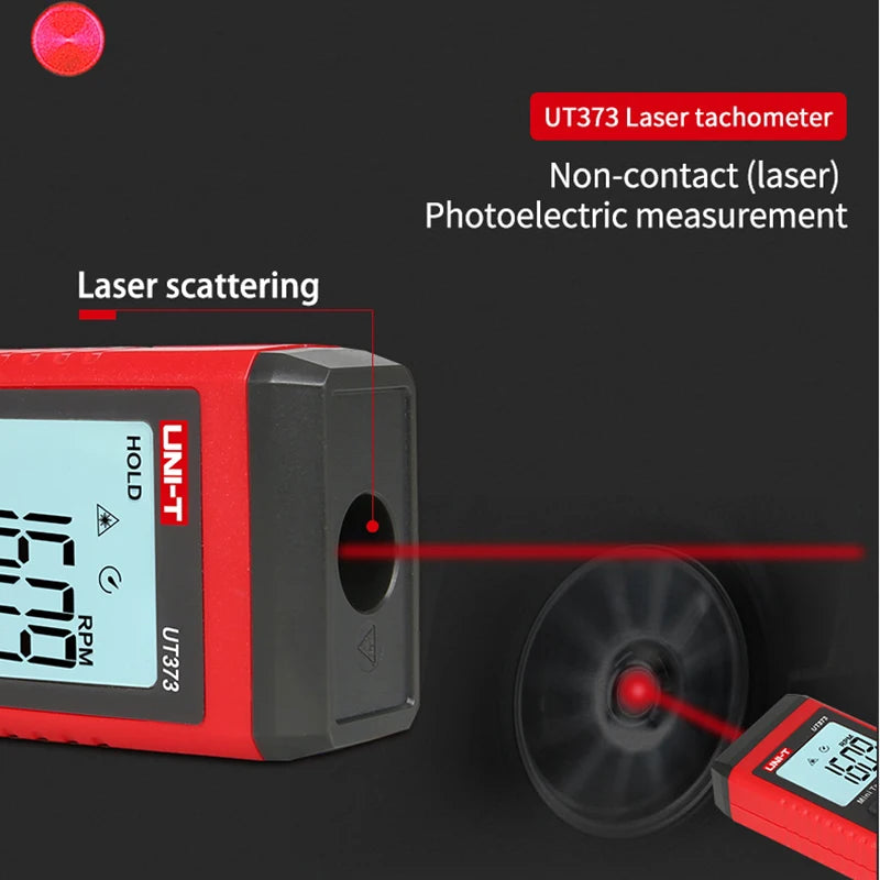 UNI-T Mini Digital Laser Tachometer UT373 Non-Contact Tachometer RPM Range 10-99999RPM Tachometer Odometer Backlight