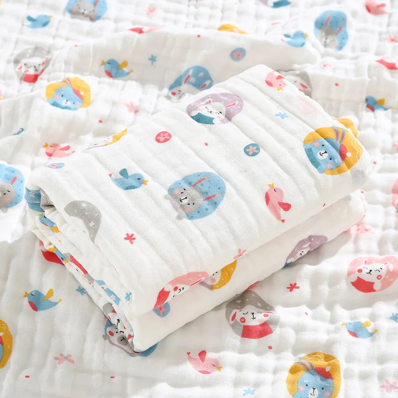 Environmental Breathable Newborn Baby Cotton Gauze Printed Muslin Swaddle Blanket 6 Layers Baby Bath Towel - PST PS Tradings