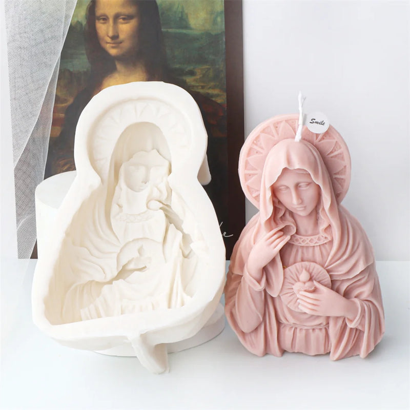 Religious Blessed Virgin Mary Candle Silicone Mold Madonna Goddess Female Deity Portrait Scented Plaster Jesus Resin Epoxy Mould - PST PS Tradings