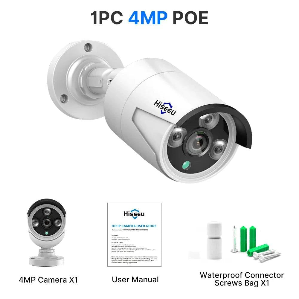 Hiseeu H.265 POE IP 4MP 5MP CCTV IP Surveillance Security Camera for Audio Record POE NVR System Waterproof Outdoor Night Vision - Property & Safety Tradings