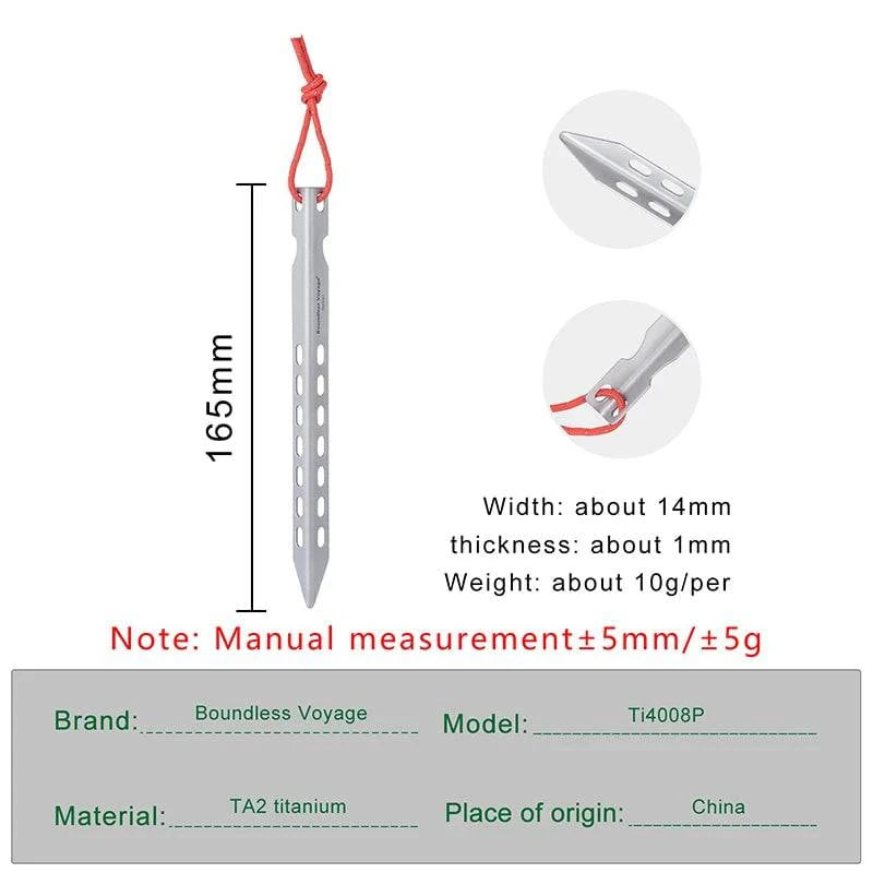 Boundless Voyage Titanium Pegs Outdoor Camping V-type Tent Stakes Portable Tent Titanium Nail Ti4008P - Property & Safety Tradings