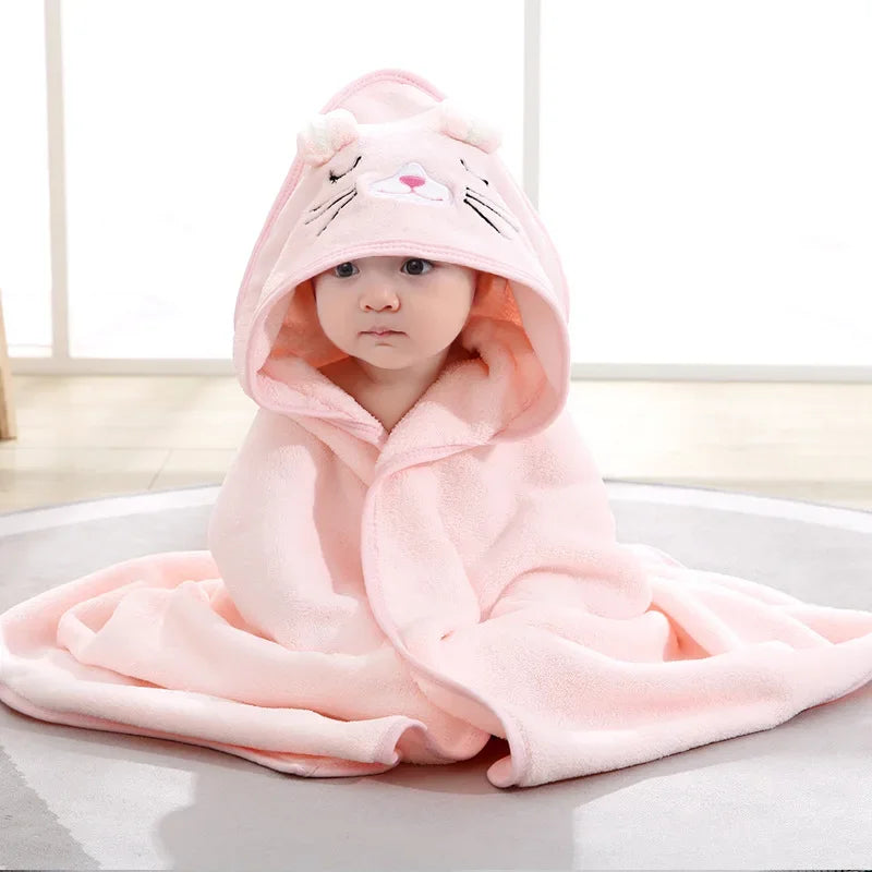 Cartoon Animal Baby Bath Towel Newborn Girl Boy Wrap Blanket Absorbent Baby Bathrobe Hooded Coral Fleece Bath Towels 0-12 Months - PST PS Tradings