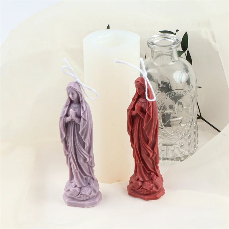 Religious Blessed Virgin Mary Candle Silicone Mold Madonna Goddess Female Deity Portrait Scented Plaster Jesus Resin Epoxy Mould - PST PS Tradings