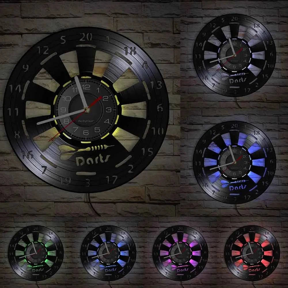 Darts Wall Art Man Cave Game Room Decoration Modern Wall Clock Dart Board Pub Bar Darts Game Night Club Vinyl Record Wall Clock - Property & Safety Tradings