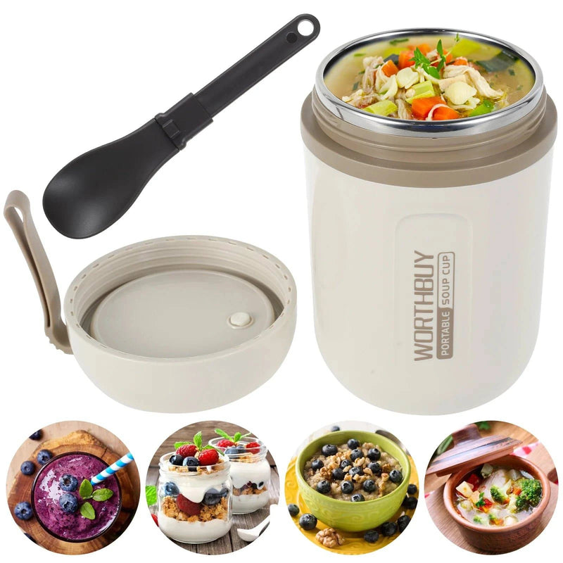 Portable Insulated Lunch Soup Cup Insulated Food Jar with Foldable Spoon Soup Jar Leakproof Hot Food Insulated Jar Food Containe - Property & Safety Tradings