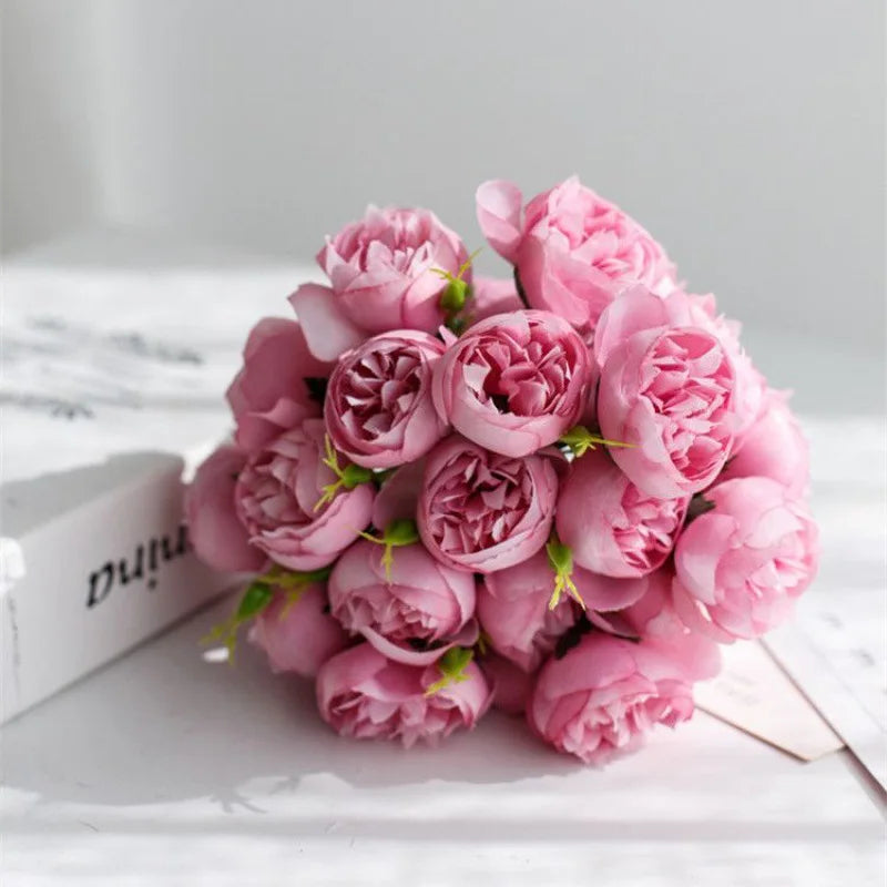 27Heads Peony Artificial Flowers for Home Vase DIY Decor Bride Rose Bouquet Fake Flower Wedding Party Centerpieces Decoration - PST PS Tradings