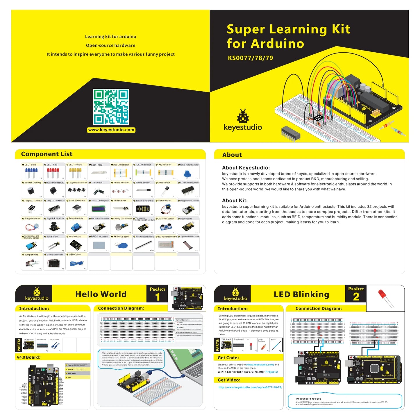 2024 Aktualisierte Version Keyestudio Super Starter Kit für Mega 2560R3 für UNOR3 Board, kompatibel mit Arduino Starter Kit + Tutorial