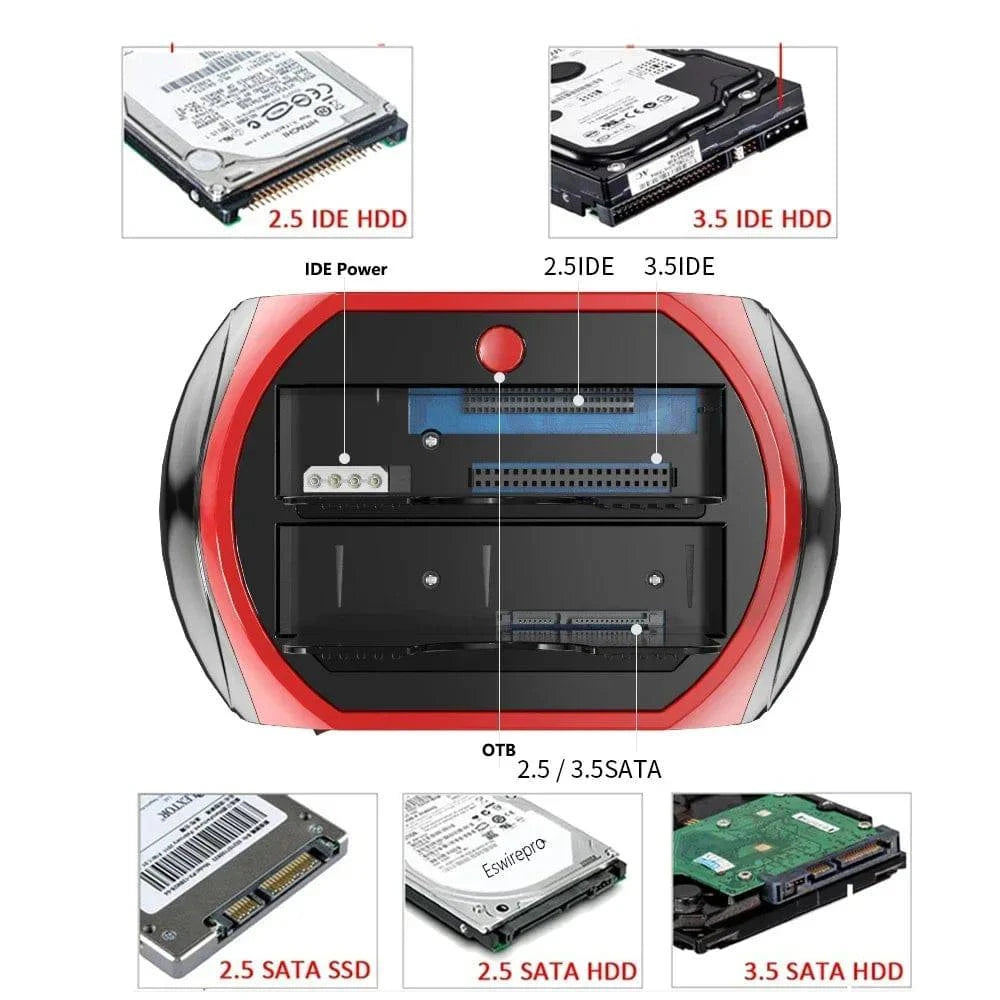 USB To 2.5 3.5 Inch SATA IDE ATA SSD HDD Docking Station Hard Drive Enclosure Dual Slots External Hd Case Hard Disk Box Externo - Property & Safety Tradings