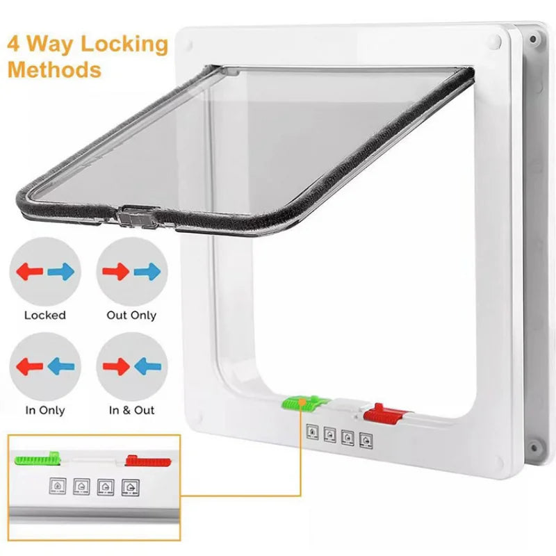 Dog Cat Flap Door with 4 Way Security Lock Flap Door for Dog Cats Kitten ABS Plastic Small Pet Gate Door Kit Cat Dogs Flap Doors - PST PS Tradings