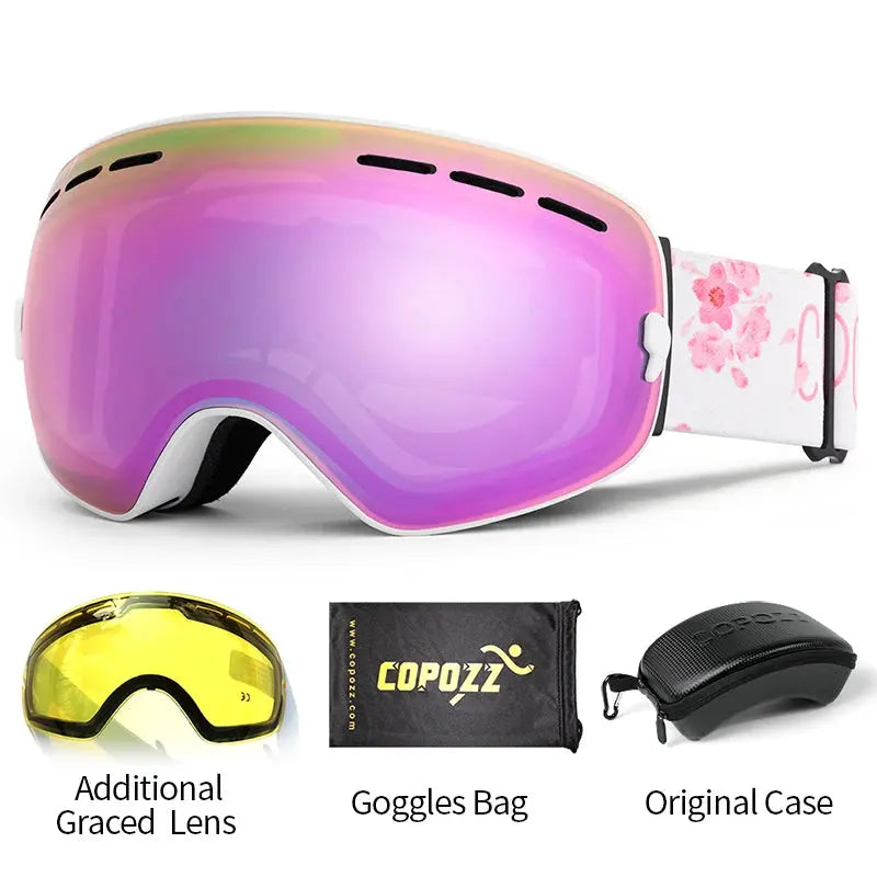 COPOZZ Brand Professional Ski Goggles Double Layers Lens Anti-fog UV400 Big Ski Glasses Skiing Snowboard Men Women Snow Goggles - Property & Safety Tradings