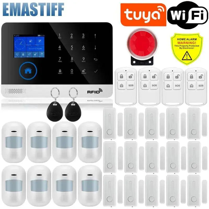 Wireless Tuya APP SIM GSM Home RFID Burglar Security LCD Touch Keyboard WIFI GSM Alarm System Sensor kit Russian,Spanish Voice - Property & Safety Tradings