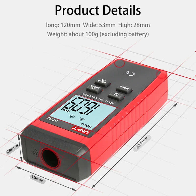 UNI-T Mini Digital Laser Tachometer UT373 Non-Contact Tachometer RPM Range 10-99999RPM Tachometer Odometer Backlight