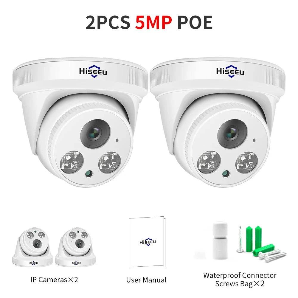 Hiseeu 5MP 3MP POE IP Security Surveillance Camera H.265+ Dome CCTV ONVIF Audio Record Motion Detection Indoor Home Roof - Property & Safety Tradings