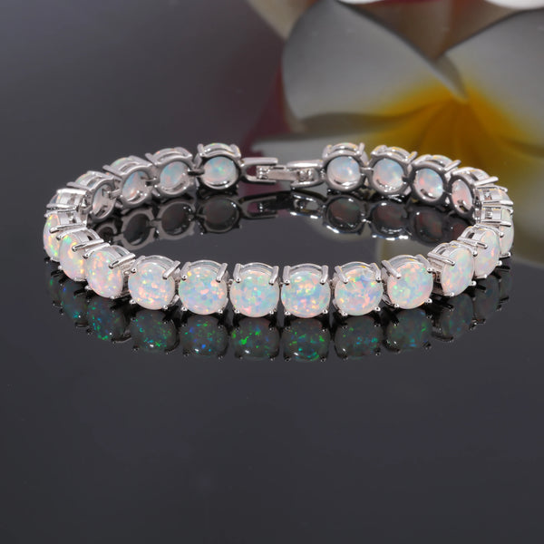 Cineily White Fire Opal Stein Kettenglied Armband & Armreifen versilbert Luxus größere Boho Bohemia Sommers chmuck Geschenke für Frauen