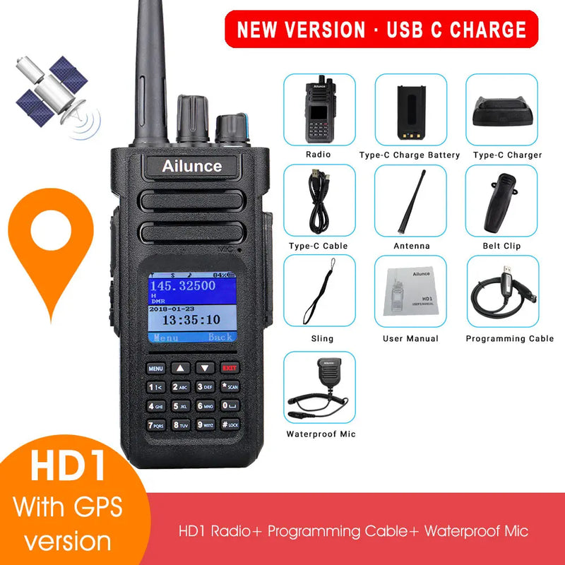 Ailunce HD1 DMR Digitales Walkie-Talkie, Amateurfunk, große Reichweite, Zwei-Wege-Radio, Walkie-Talkie, GPS, VHF, UHF, Dualband-Transceiver