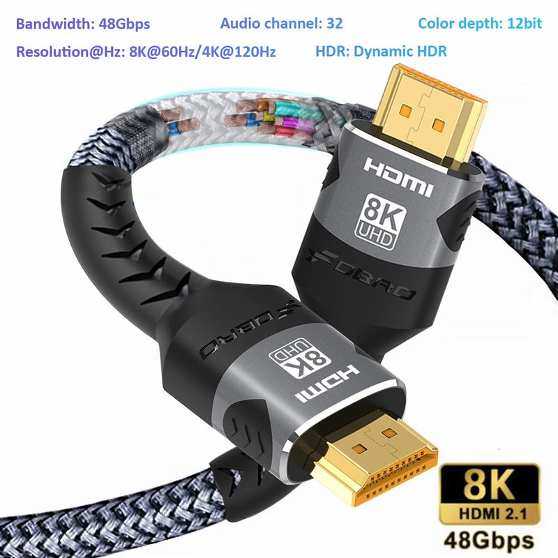 8K HDMI-kompatibles Kabel 4K@120Hz 8K@60Hz HDMI 2.1 Kabel 48Gbps Adapter für RTX 3080 eARC HDR Videokabel PC Laptop TV Box PS5