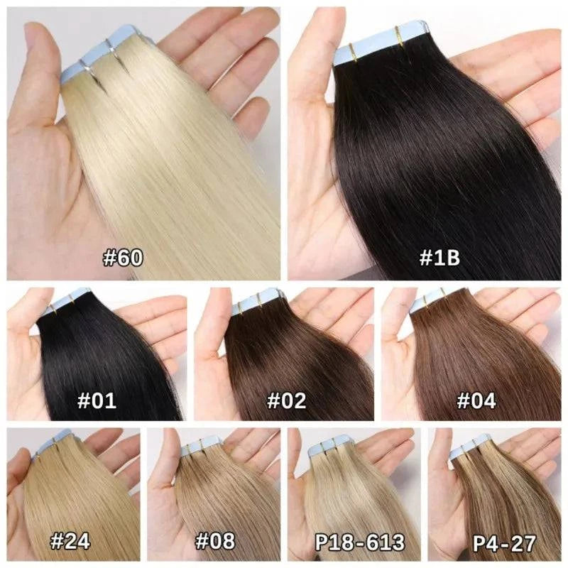 MRSHAIR Tape in Hair Extensions Human Hair Blonde Seamless Tape Hair Extensions 4x0.8cm Skin Weft PU Tape On Hair 20PCS 12"-24" - Property & Safety Tradings