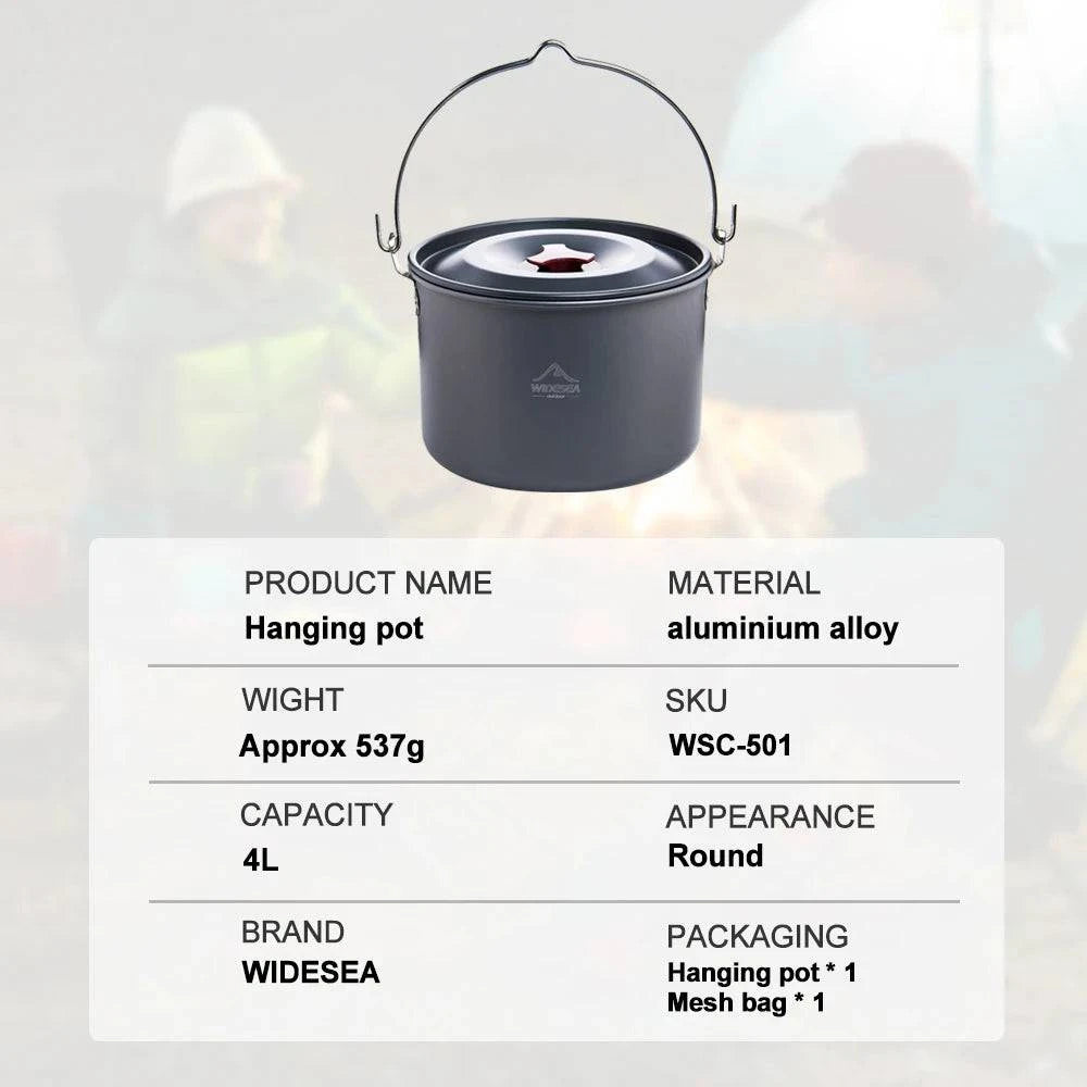 Widesea 4L Camping Hanging Pot Cookware Outdoor Bowler Tableware 4-6 Persons Picnic Cooking Tourism Fishing kitchen Equipment - Property & Safety Tradings