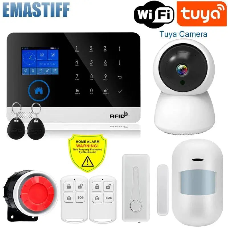 Wireless Tuya APP SIM GSM Home RFID Burglar Security LCD Touch Keyboard WIFI GSM Alarm System Sensor kit Russian,Spanish Voice - Property & Safety Tradings