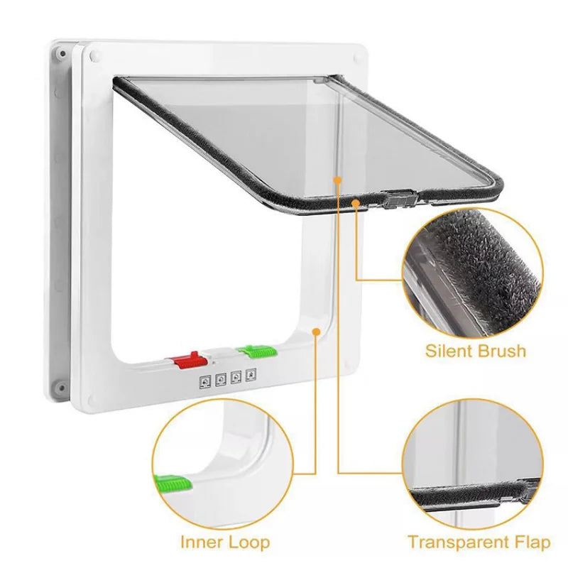 Dog Cat Flap Door with 4 Way Security Lock Flap Door for Dog Cats Kitten ABS Plastic Small Pet Gate Door Kit Cat Dogs Flap Doors - PST PS Tradings