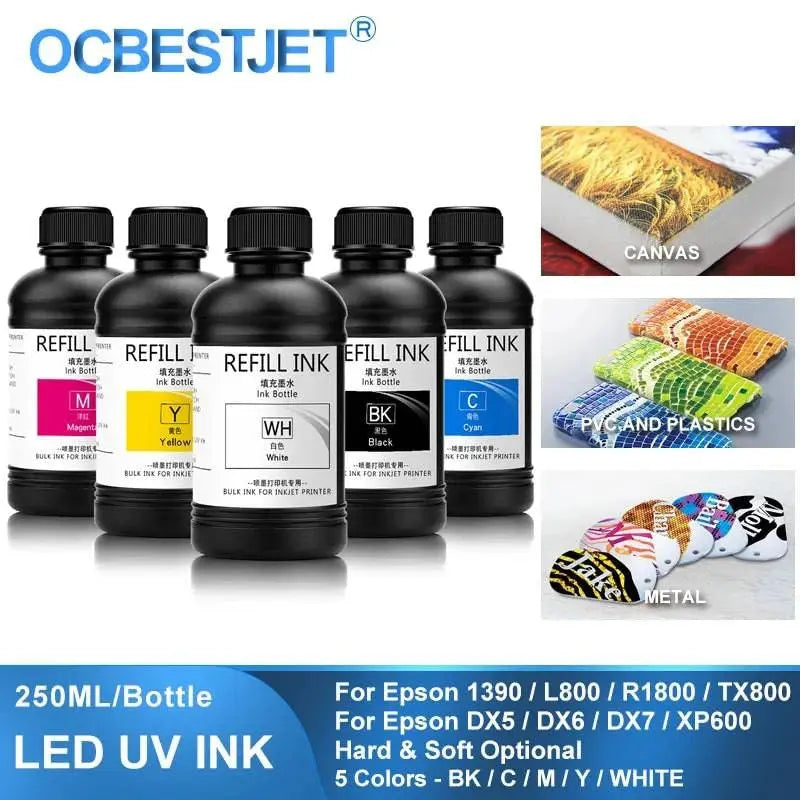 5×250ML LED UV Ink For DX4 DX5 DX6 DX7 DX10 TX800 XP600 Printhead For Epson 1390 L800 L1800 L805 R1800 R1900 UV Flatbed Printer - Property & Safety Tradings