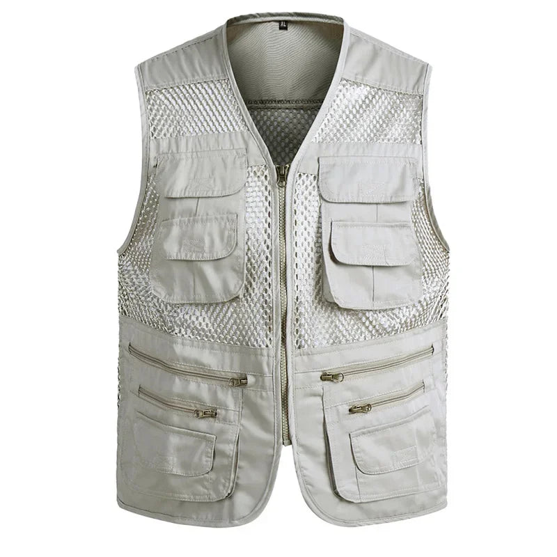 2021 Men Multi-Pocket Classic Waistcoat Male Sleeveless Unloading Solid Coat Work Vest Photographer Tactical Mesh Vest Jacket