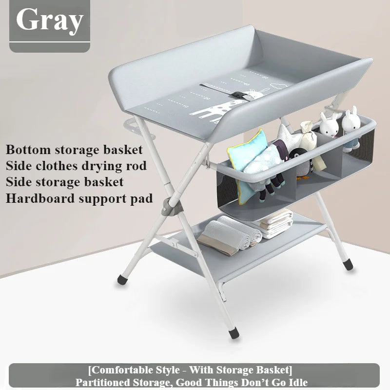 Portable Baby Changing Table for Nursery Height Adjustable Foldable Diaper Table with Swivel Wheels Drying Rack Large Storage - PST PS Tradings