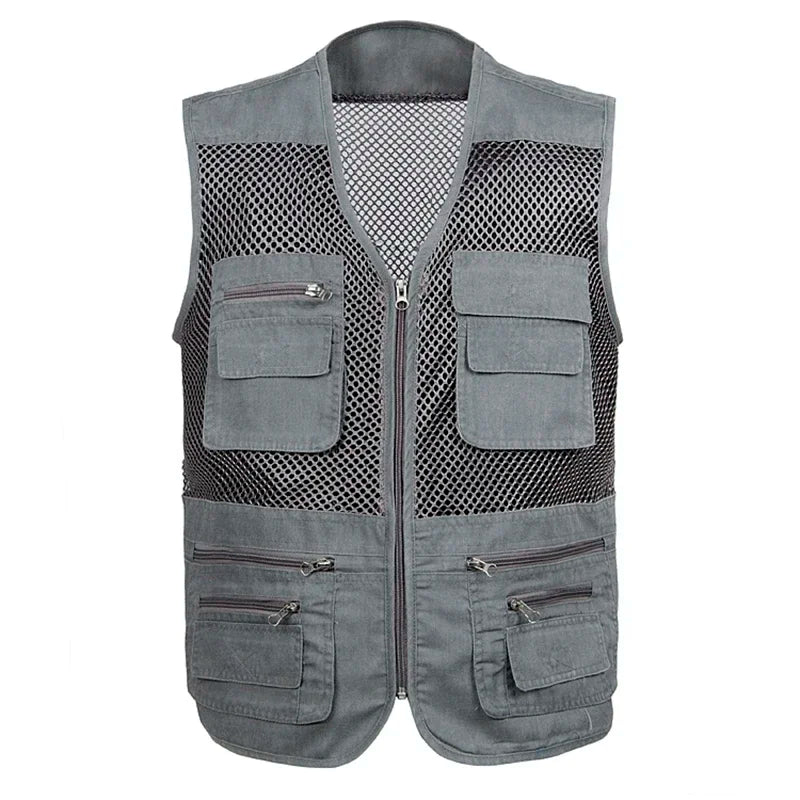 2021 Men Multi-Pocket Classic Waistcoat Male Sleeveless Unloading Solid Coat Work Vest Photographer Tactical Mesh Vest Jacket