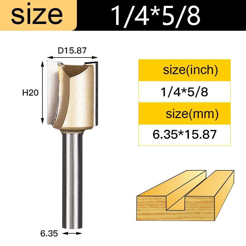 Tideway Straight Router Bits 1/2 1/4 Shank Double Flute Plunge Milling Cutter Carbide Tipped Woodworking Trimming Slotting Tool