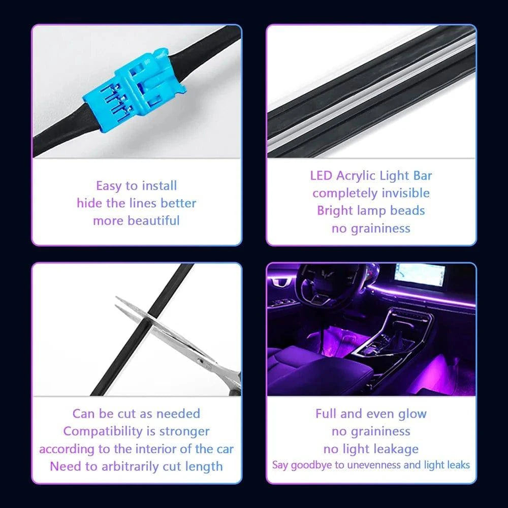 Universal Car Ambient Light Kit With Wireless APP Control 256 RGB Dream Color and 55 Preset Modes LED Neon Footlight Accessories - Property & Safety Tradings