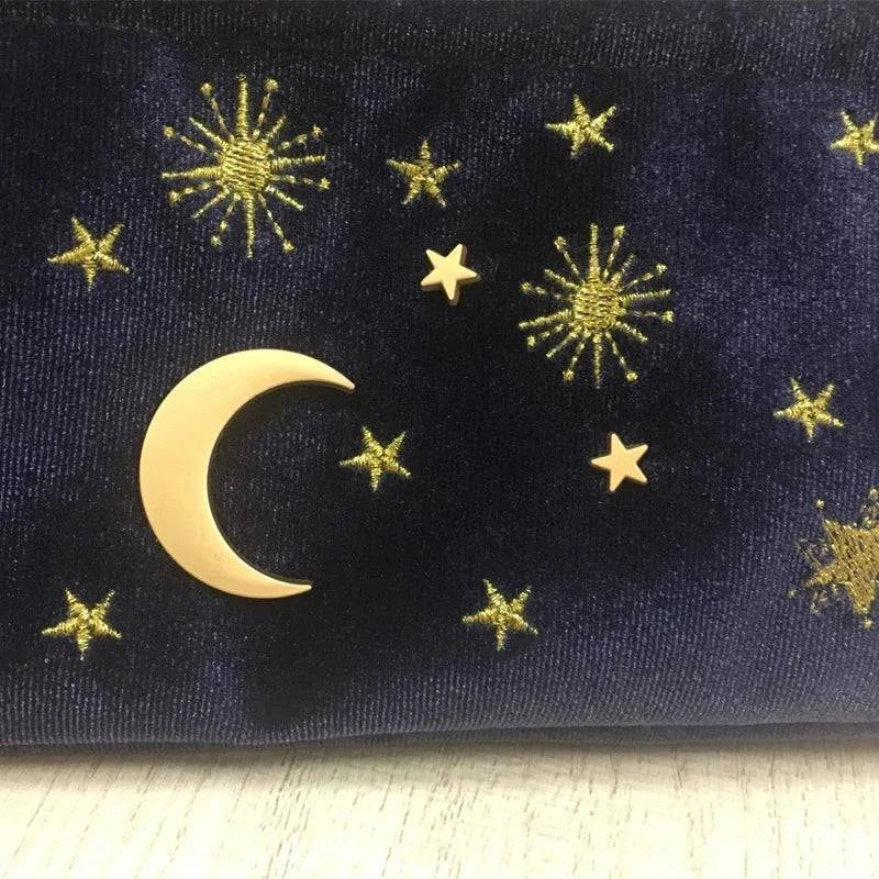 Cute Velvet Embroidery Cosmetic Bag Travel Organizer Women Makeup Bag Zipper Make Up Pouch with Moon Star Tassel Deco - PST PS Tradings