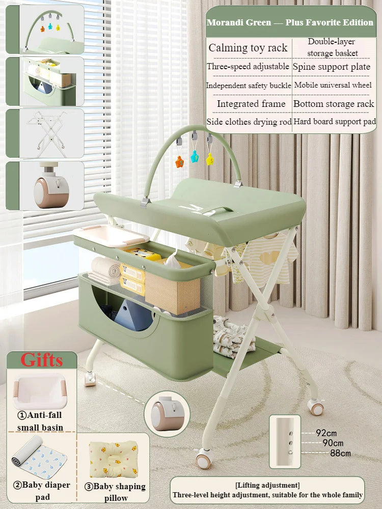 One-click Folding Multifunctional Diaper Changing Table with Toy Rack Storage Basket Height Adjustable Mobile Baby Care Table - PST PS Tradings