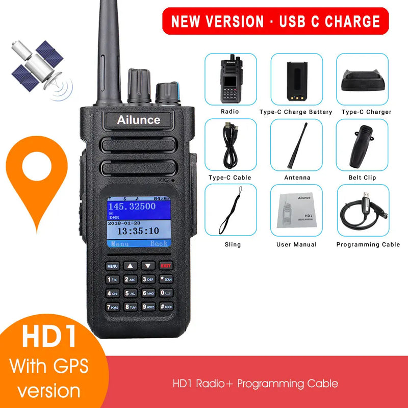 Ailunce HD1 DMR Digitales Walkie-Talkie, Amateurfunk, große Reichweite, Zwei-Wege-Radio, Walkie-Talkie, GPS, VHF, UHF, Dualband-Transceiver