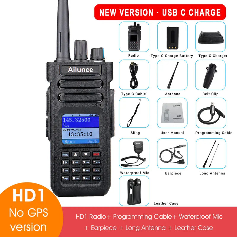 Ailunce HD1 DMR Digitales Walkie-Talkie, Amateurfunk, große Reichweite, Zwei-Wege-Radio, Walkie-Talkie, GPS, VHF, UHF, Dualband-Transceiver