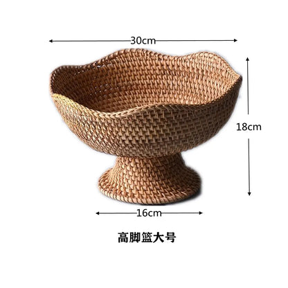 Rattan Fruit Baskets Wicker Storage Bowls Natural Woven Serving Basket Bowls Decorative Baskets for Kitchen Counter Organizing - Property & Safety Tradings