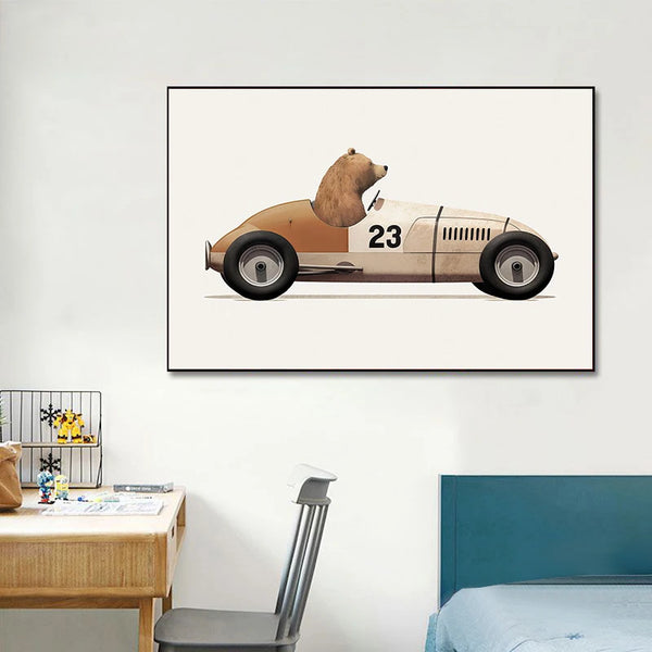 Funny Cartoon Animals Car Art Nursery Wall Poster Print Giraffe Bear Rabbit Children Kid Room Canvas Painting Home Decor Picture - Property & Safety Tradings