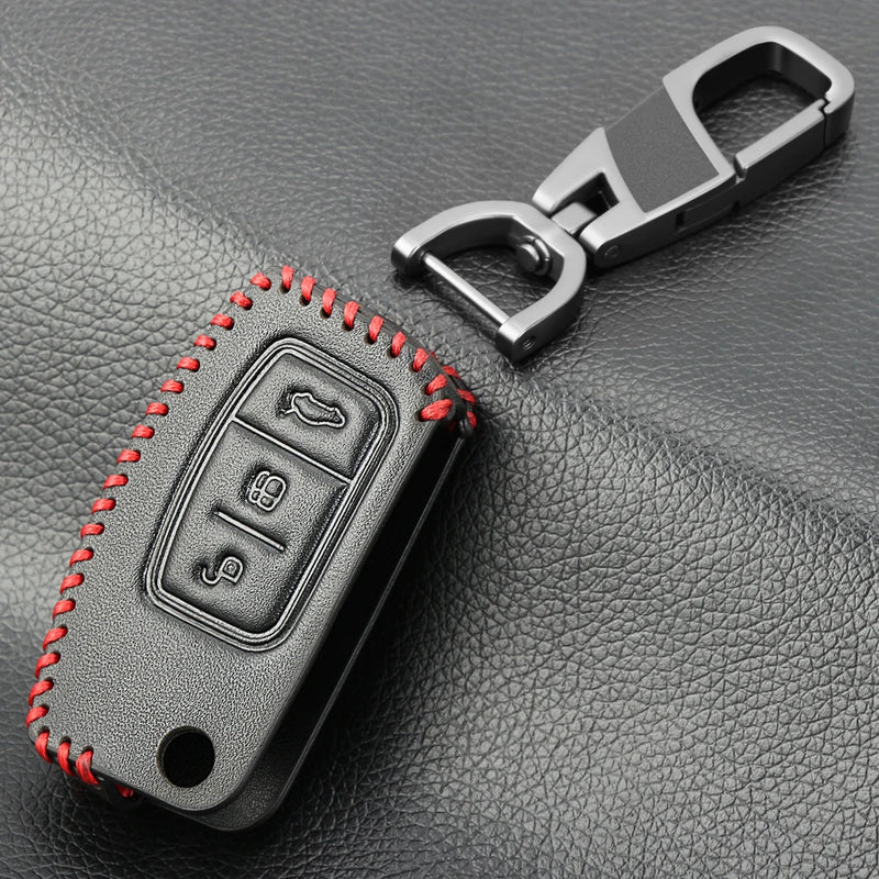 Car Styling Leather key chain ring cover case holder For Ford Focus 2 3 4 MK2 MK3 MK4 Kuga Edge Mondeo Fusion Ecosport Fiesta - PST PS Tradings