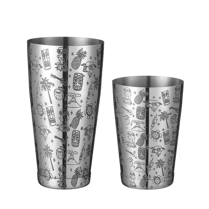 Boston Cocktail Shaker With Etched Pattern Bar Cocktail Shaker Tin Set - 800ml & 500ml - PST PS Tradings