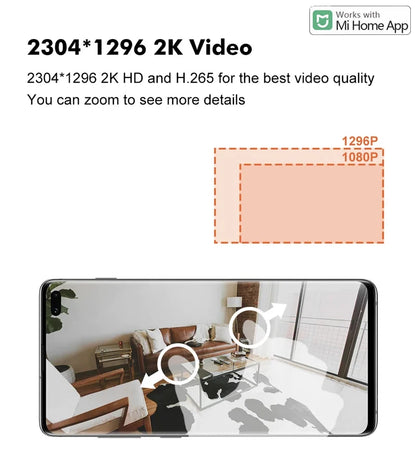 Smart Camera 2K WiFi Night Vision Webcam 2K 1296P HD Video IP 360 Angle Camera Baby Security Monitor for Xiaomi Mihome APP