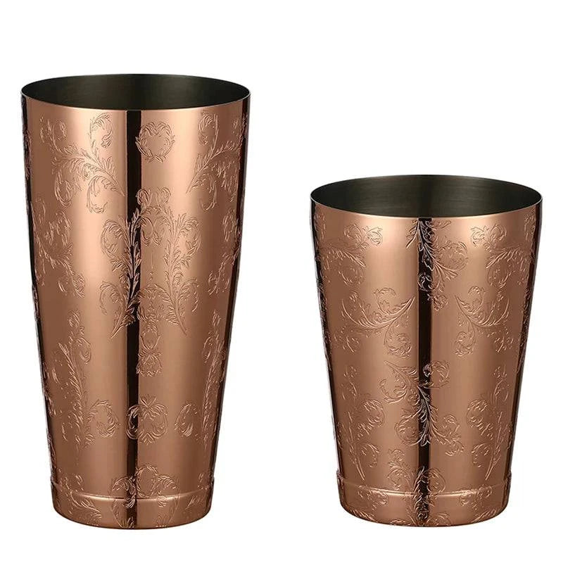 Boston Cocktail Shaker With Etched Pattern Bar Cocktail Shaker Tin Set - 800ml & 500ml - PST PS Tradings