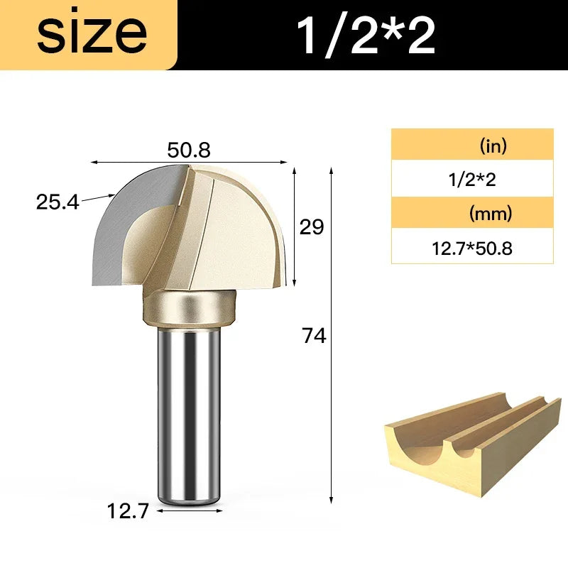 Core Box Round Cove Nose Bit Tungsten Carbide CNC Woodworking Groove Tools Router Bits for Wood 1/2 1/4 Shank Milling Cutter