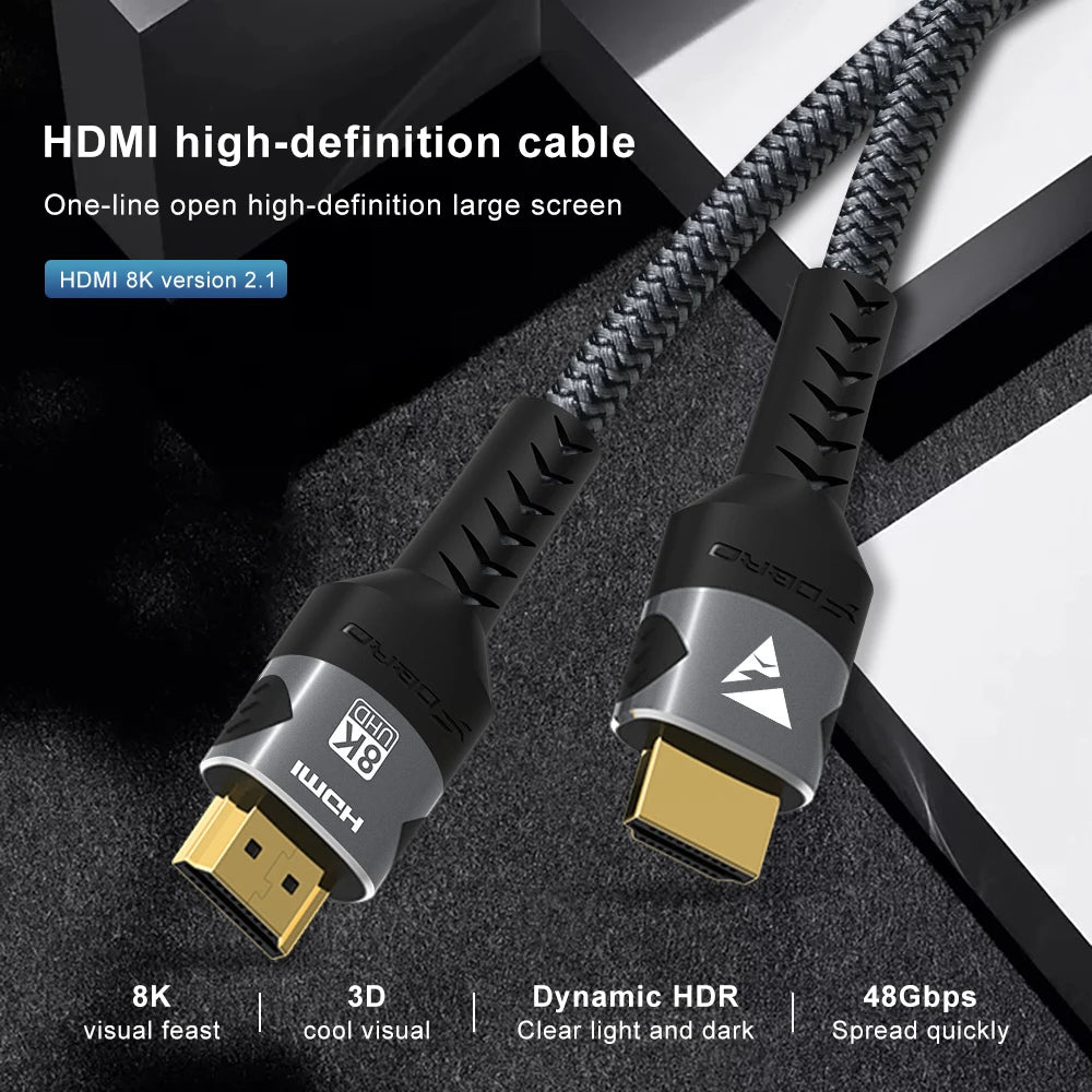 8k HDMI-Kabel 2,1 48 Gbit/s Hochgeschwindigkeits-HDMI-geflochtene Cord-4K @ 120Hz 8k @ 60Hz, dts: x, HDCP 2,2 & 2.3, HDR 10 für kompatiblen Laptop/PS5