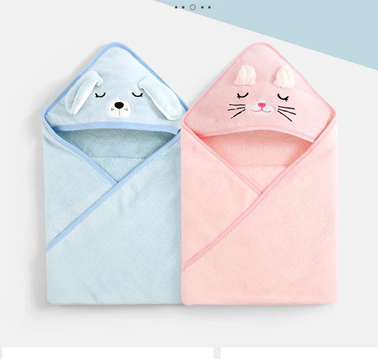 Cartoon Animal Baby Bath Towel Newborn Girl Boy Wrap Blanket Absorbent Baby Bathrobe Hooded Coral Fleece Bath Towels 0-12 Months - PST PS Tradings