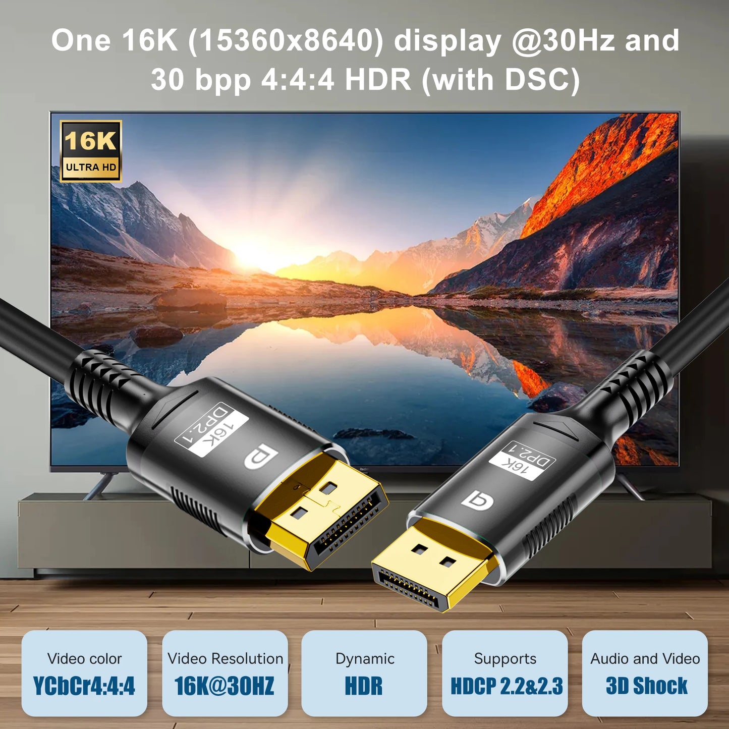 16K DP 2.1 8K@120Hz 4K@240Hz 80Gbps HDR Video Audio Displayport Kabel Display Port für Laptop TV Xbox Projektor Gaming Monitor