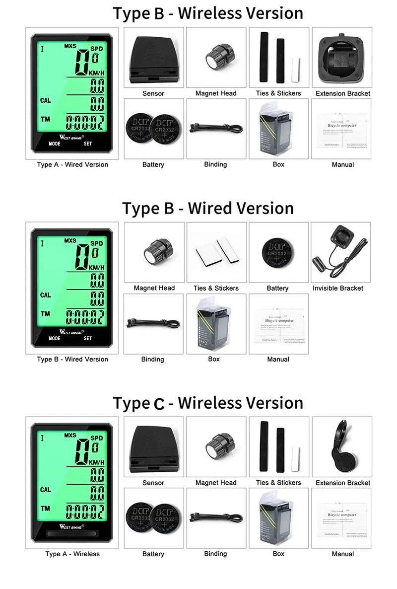 WEST BIKING 2.8 inch Bicycle Computer Large Screen Speedometer Wireless Wired Waterproof Sensor Cycling Odometer Bike Computer - Property & Safety Tradings