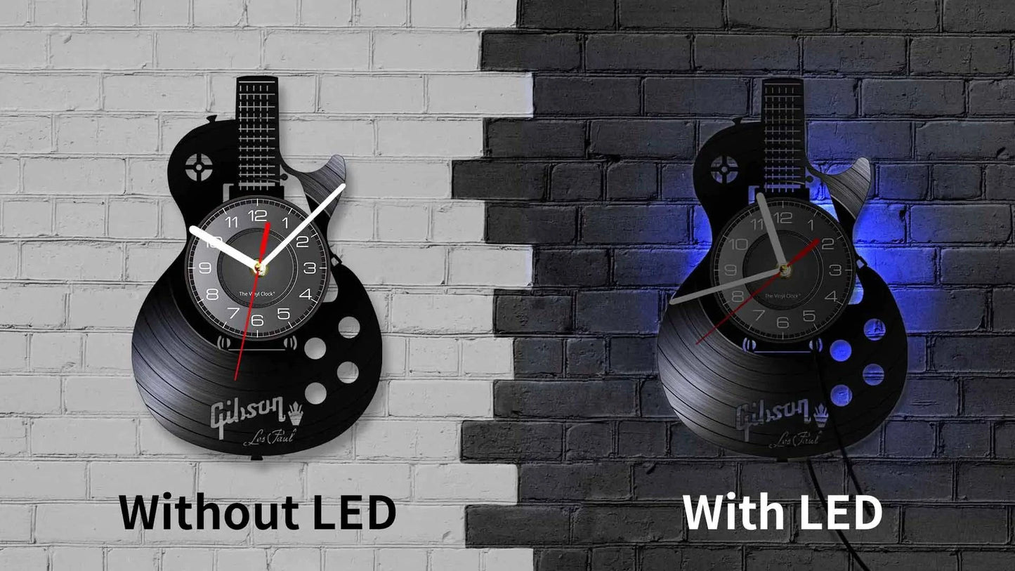 Acoustic Guitar Wall Art Wall Clock Musical Instrument Home Interior Wall Decor Vinyl Record Wall Clock Rock n Roll Musical Gift - Property & Safety Tradings