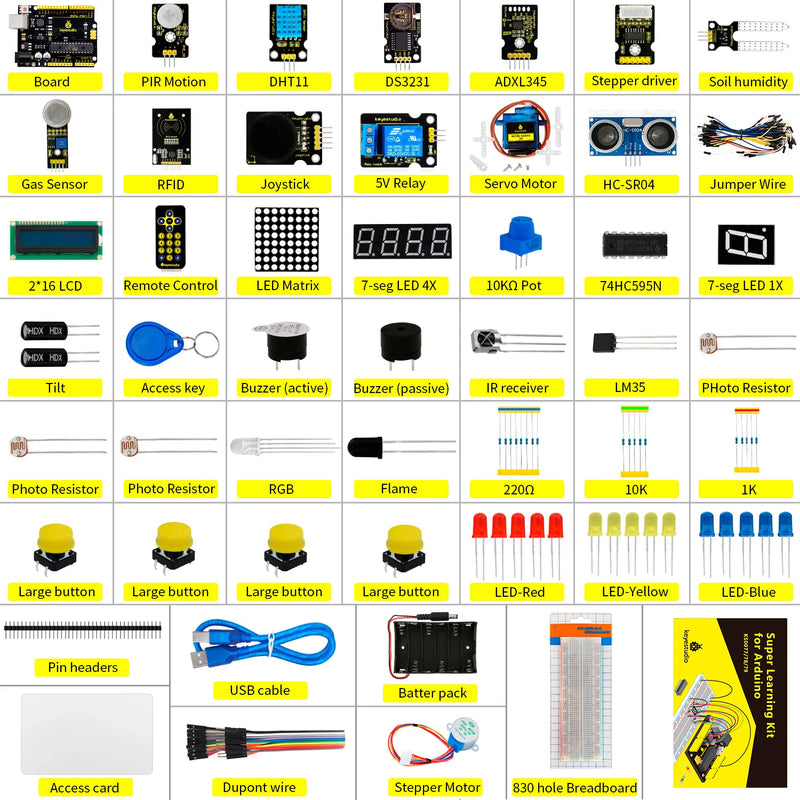 2024 Aktualisierte Version Keyestudio Super Starter Kit für Mega 2560R3 für UNOR3 Board, kompatibel mit Arduino Starter Kit + Tutorial