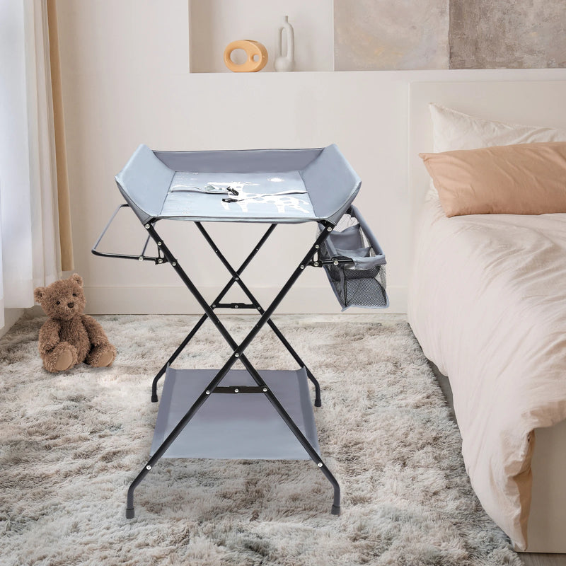 Foldable Baby Diaper Changing Table Stand with Bottom Storage Board 6.3 Inch Elevated Fence and Storage Basket High Safety - PST PS Tradings