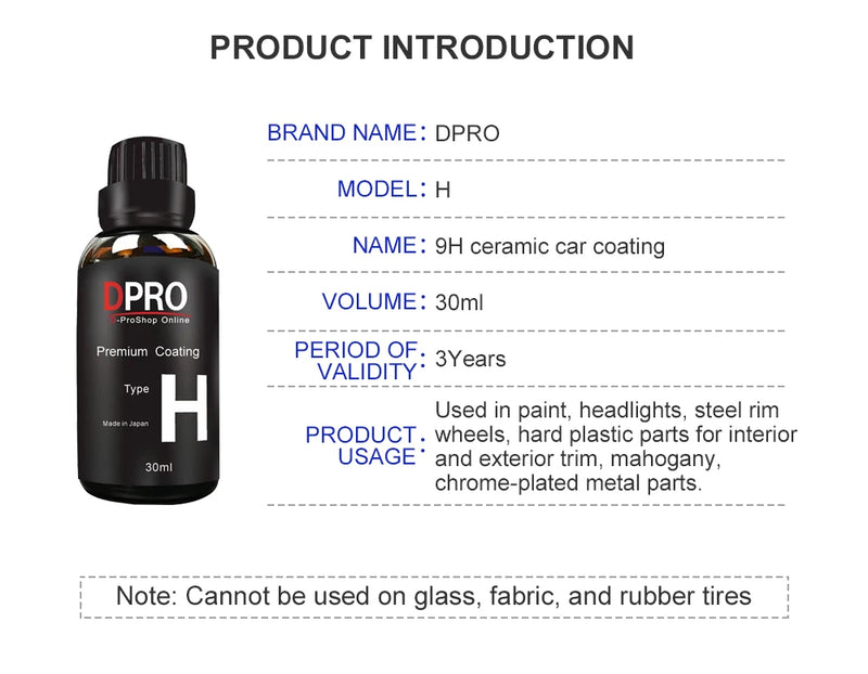 Dpro 9H Ceramic Car Coating Liquid Glass Waterproof Nano Ceramics Paint Care Anti-scratch Hydrophobic Car Detailing Polish Kit - Property & Safety Tradings