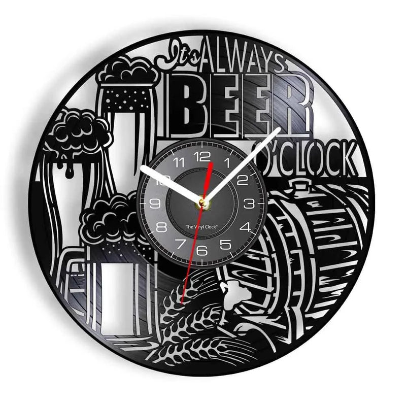 Beer Bar Wall Decor Modern Clock Drinking Hour Pub Vinyl Record Wall Clock Wall Watch Beer Club Decor - PST PS Tradings